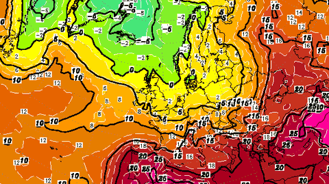 Zatoka chłodu w poniedziałek 9 czerwca, temperatura na wysokości 1,5 km