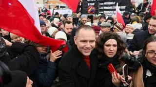 Karol Nawrocki na proteście w Warszawie