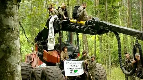 Ekolodzy zablokowali harwester. "Wara od puszczy"