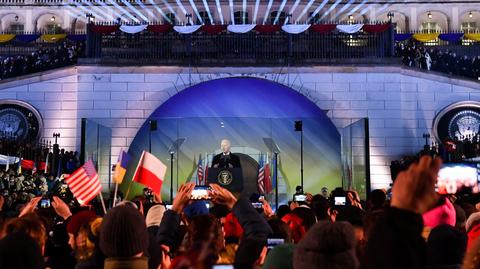 21.02.2023 | Joe Biden wygłosił przemówienie w Arkadach Kubickiego. Podziękował Polakom za wparcie Ukrainy