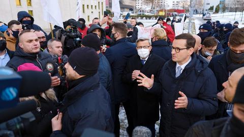 22.12.2021 | Protest górników podczas wizyty premiera Morawieckiego na Śląsku