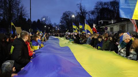 24.02.2023 | Ulicami polskich miast przeszły marsze poparcia dla Ukrainy