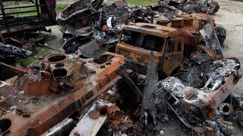 27.04.2022 | W Buczy po Rosjanach pozostało mnóstwo zniszczonych pojazdów