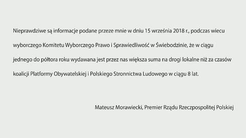 Sprostowanie przygotowane przez premiera Morawieckiego