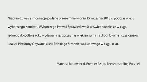Sprostowanie przygotowane przez premiera Morawieckiego